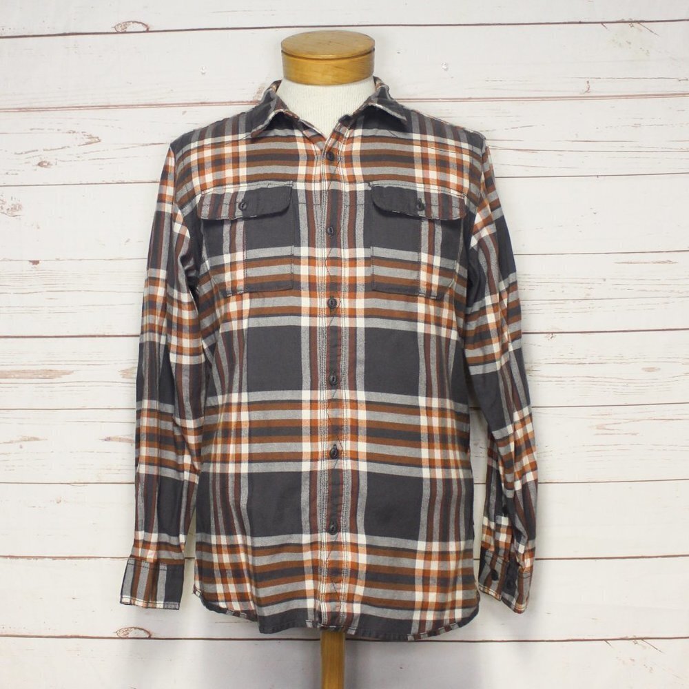 The North Face Grey Orange Flannel Plaid Button Down‎ Shirt Men's Large